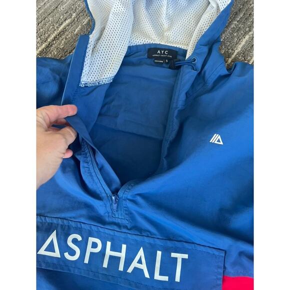 Asphalt Yaht Club AYC windbreaker size small red white blue hooded half zip jckt - Picture 7 of 9